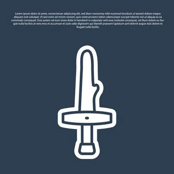 Blue line Dagger icon isolated on blue background. Knife icon. Sword with sharp Stock Illustration