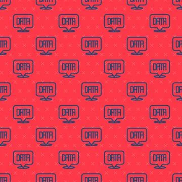 Blue line Data analysis icon isolated seamless pattern on red background. Bus Stock Illustration