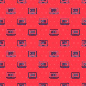 Blue line Data analysis icon isolated seamless pattern on red background. B.. 库存插图