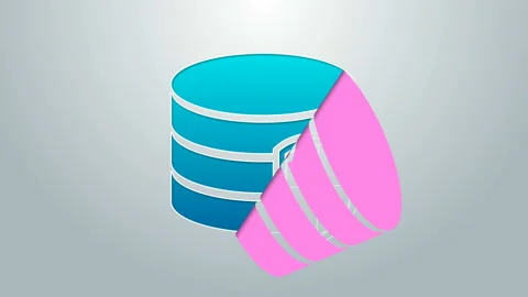 Blue line Database protection icon isolated on grey background. Secure database Stock Footage 144959176