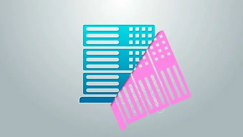 Blue line Database server with screwdriver and wrench icon isolated on grey Stock Footage 145037100