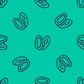 Blue line Date fruit icon isolated seamless pattern on green background. Vector 스톡 일러스트