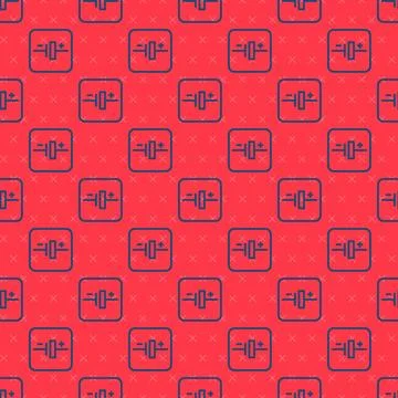 Blue line DC voltage source icon isolated seamless pattern on red background Illustrazione stock