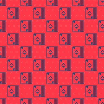Blue line Deck of playing cards icon isolated seamless pattern on red background Stock Illustration