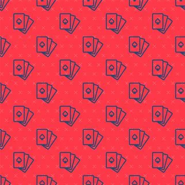 Blue line Deck of playing cards icon isolated seamless pattern on red background Stock Illustration