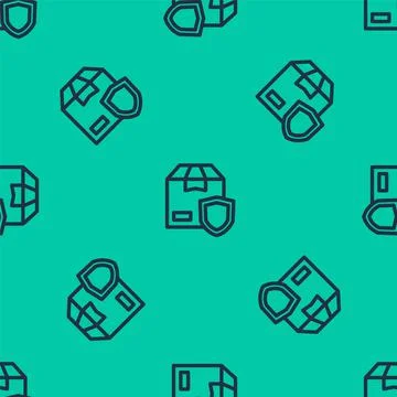 Blue line Delivery security with shield icon isolated seamless pattern on green Stockillustratie