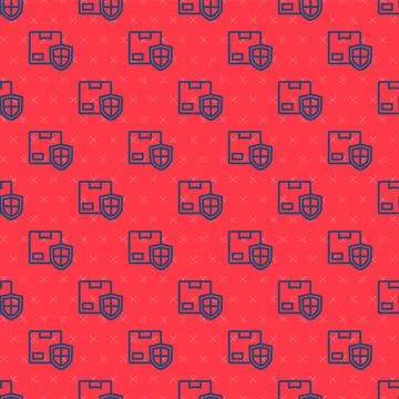 Blue line Delivery security with shield icon isolated seamless pattern on red Stockillustratie