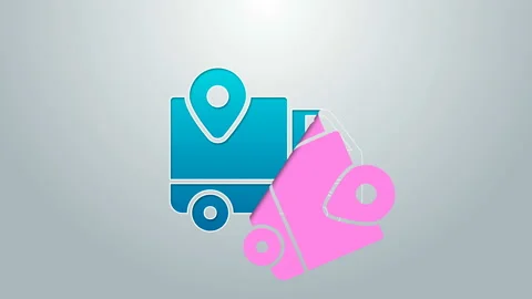 Blue line Delivery tracking icon isolated on grey background. Parcel tracking 動画素材 145100661
