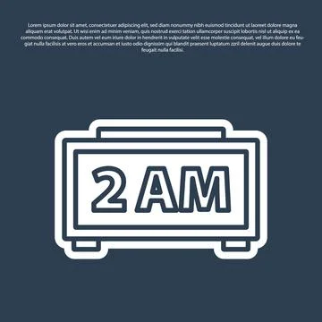 Blue line Digital alarm clock icon isolated on blue background. Electronic wa Stock Illustration