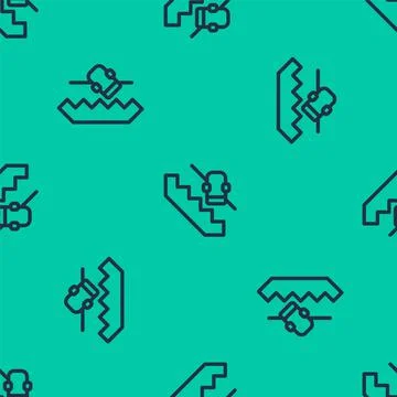 Blue line Disabled access elevator lift escalator icon isolated seamless pattern Stock Illustration