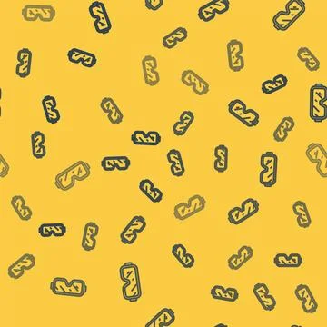 Blue line Diving mask icon isolated seamless pattern on yellow background. Ex Illustrazione stock