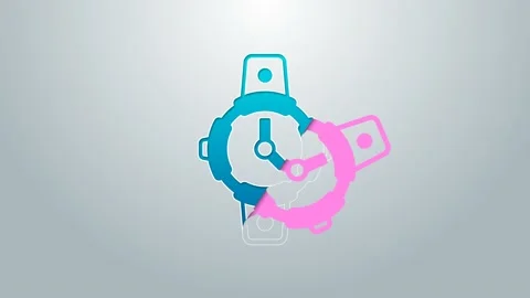 Blue line Diving watch icon isolated on grey background. Diving underwater 스톡 동영상 156442566