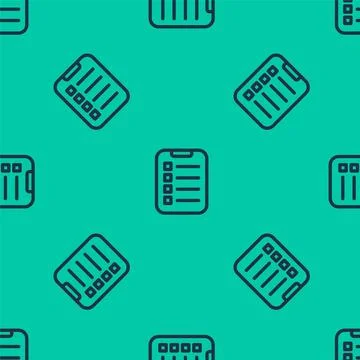Blue line To do list or planning icon isolated seamless pattern on green back Stock Illustration