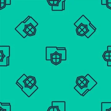 Blue line Document folder protection concept icon isolated seamless pattern on Illustrazione stock