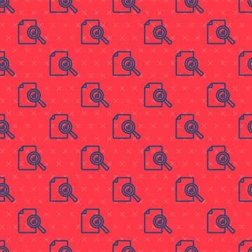 Blue line Document with graph chart icon isolated seamless pattern on red Stock Illustration