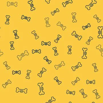 Blue line Dog bone icon isolated seamless pattern on yellow background. Pets 스톡 일러스트
