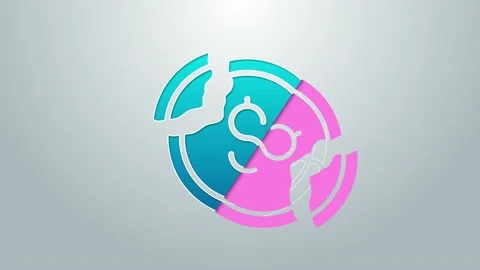 Blue line Dollar rate decrease icon isolated on grey background. Cost reduction Stock Footage 155479610