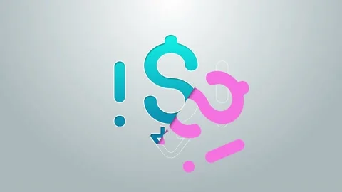 Blue line Dollar rate decrease icon isolated on grey background. Cost reduction Stock Footage 155479792