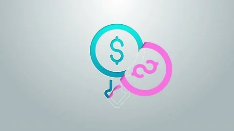 Blue line Dollar rate decrease icon isolated on grey background. Cost reduction Stock Footage 155480000