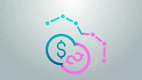 Blue line Dollar rate decrease icon isolated on grey background. Cost reduction Stock Footage 155480111