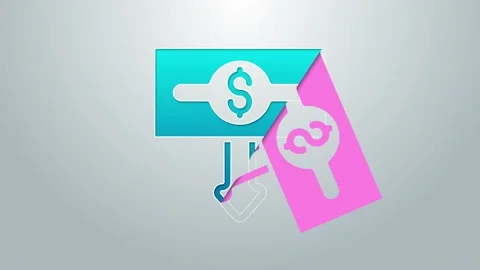 Blue line Dollar rate decrease icon isolated on grey background. Cost reduction Stock Footage 155480121