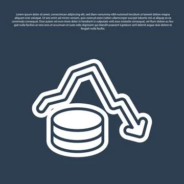 Blue line Dollar rate decrease icon isolated on blue background. Cost reduction Illustrazione stock