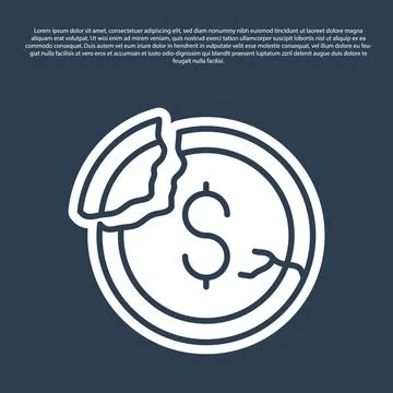 Blue line Dollar rate decrease icon isolated on blue background. Cost reduction イラスト素材