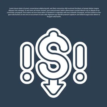 Blue line Dollar rate decrease icon isolated on blue background. Cost reducti Stock Illustration