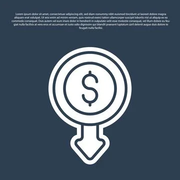 Blue line Dollar rate decrease icon isolated on blue background. Cost reduction Illustrazione stock