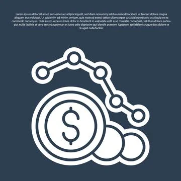 Blue line Dollar rate decrease icon isolated on blue background. Cost reduc.. Stockillustratie