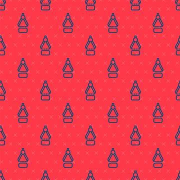 Blue line Drawing compass icon isolated seamless pattern on red background Stock Illustration