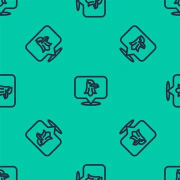 Blue line Eagle icon isolated seamless pattern on green background. American Illustrazione stock