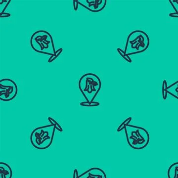 Blue line Eagle icon isolated seamless pattern on green background. American Illustrazione stock