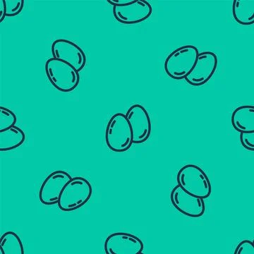 Blue line Easter eggs icon isolated seamless pattern on green background. Happy 스톡 일러스트