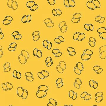 Blue line Easter eggs icon isolated seamless pattern on yellow background. Happy 스톡 일러스트