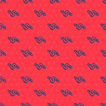 Blue line Eel fish icon isolated seamless pattern on red background. Vector Stockillustratie