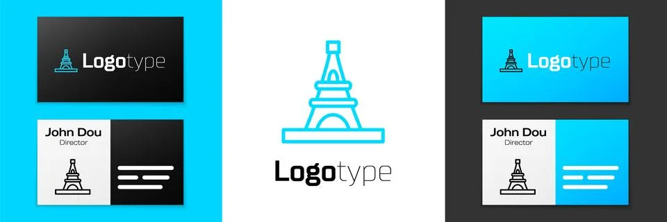 Blue line Eiffel tower icon isolated on white background. France Paris landma Illustrazione stock