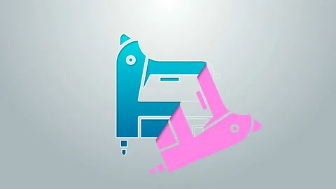 Blue line Electric construction stapler icon isolated on grey background Stock Footage 145106395