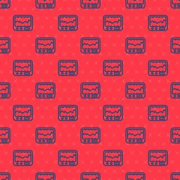 Blue line Electrical measuring instrument icon isolated seamless pattern on red 스톡 일러스트
