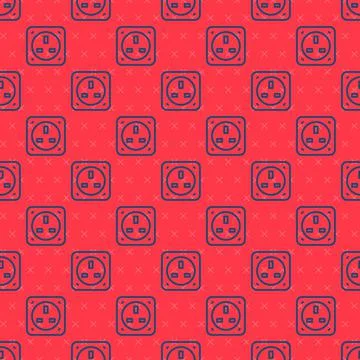 Blue line Electrical outlet icon isolated seamless pattern on red background 스톡 일러스트