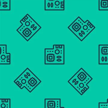 Blue line Electronic computer components motherboard digital chip integrated Stock Illustration