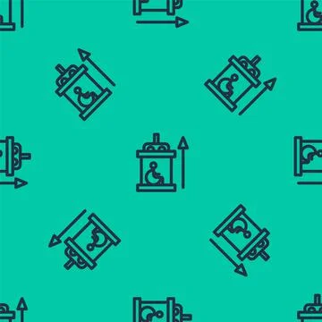 Blue line Elevator for disabled icon isolated seamless pattern on green Stock Illustration