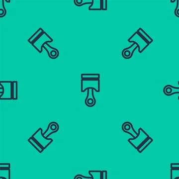 Blue line Engine piston icon isolated seamless pattern on green background. Car 스톡 일러스트