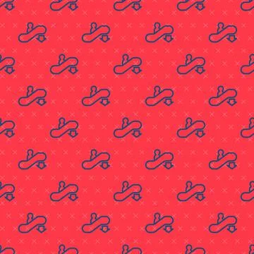 Blue line Escalator down icon isolated seamless pattern on red background Stock Illustration