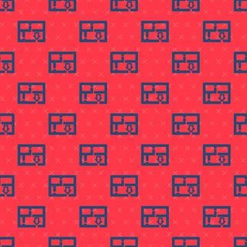 Blue line Evacuation plan icon isolated seamless pattern on red background. Fire Stock Illustration