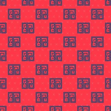 Blue line Evacuation plan icon isolated seamless pattern on red background. Fire Stock Illustration
