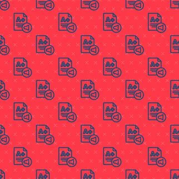 Blue line Exam sheet with A plus grade icon isolated seamless pattern on red 스톡 일러스트