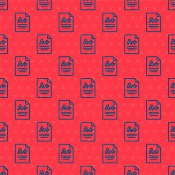 Blue line Exam sheet with A plus grade icon isolated seamless pattern on red 스톡 일러스트