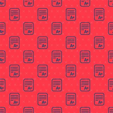Blue line Exam sheet with A plus grade icon isolated seamless pattern on red 스톡 일러스트