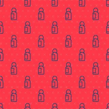 Blue line Eye drop bottle icon isolated seamless pattern on red background Stock Illustration